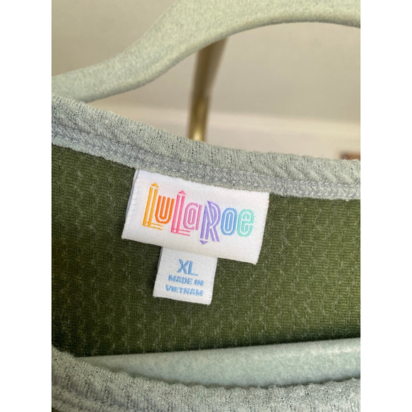 Lularoe Knee Length T-shirt Dress Green Gray Comfy Lounge Stretch XL Streetwear - Picture 4 of 6